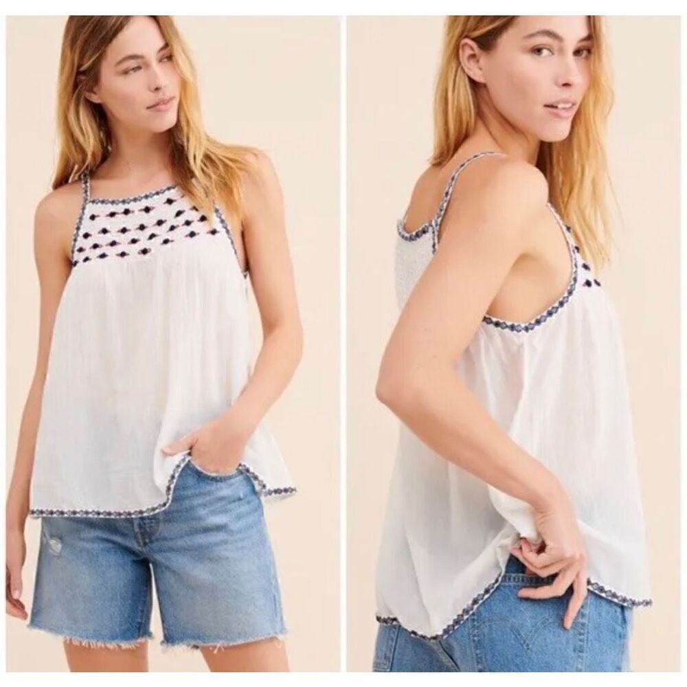 Anthropologie Pilcro & Letterpress Harlee Embroidered Tank WHITE Top Blouse XS